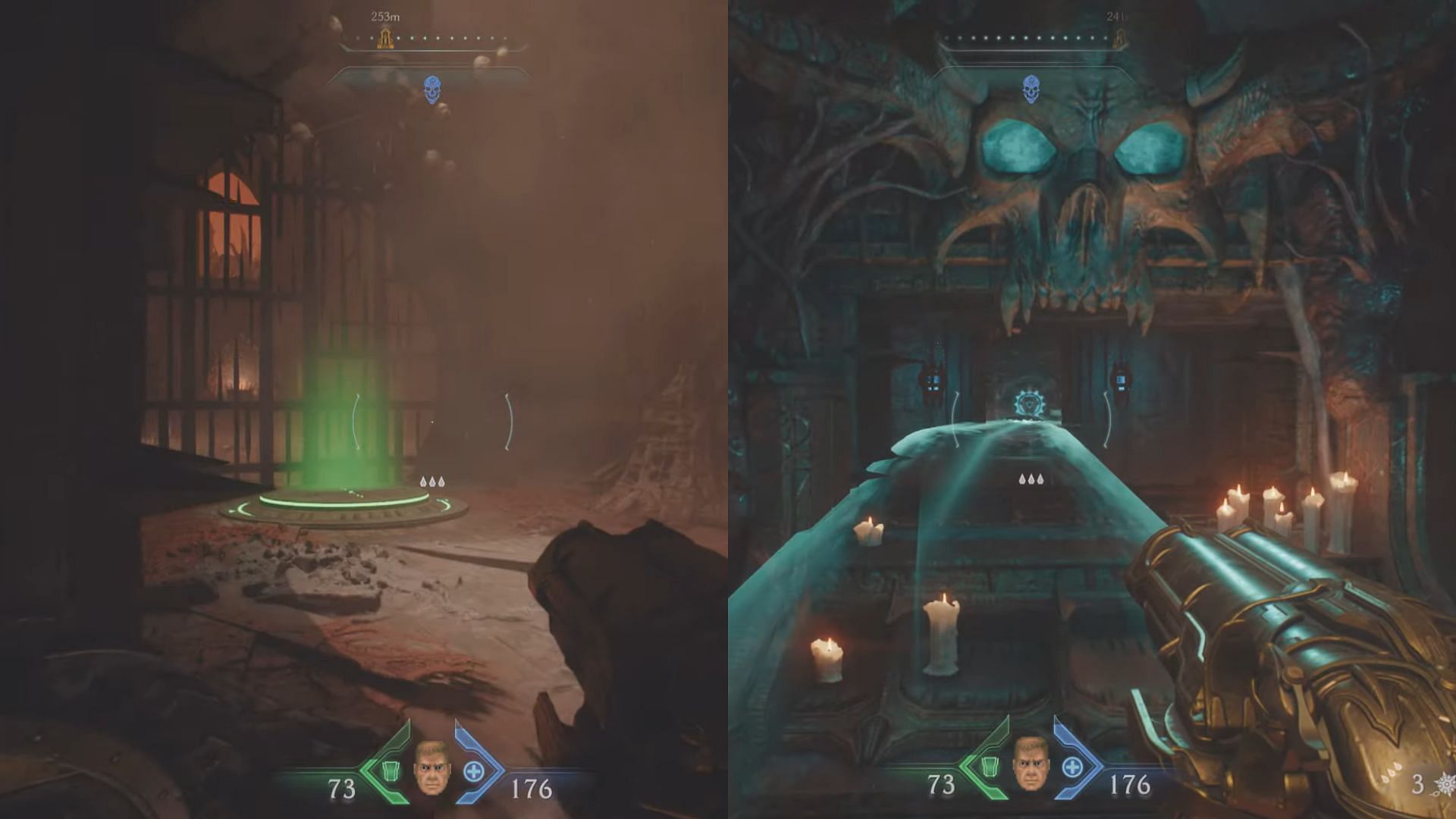 Stand on the green area and throw your shield toward the switch to open another gate in the Reckoning mission (Image via Sportskeeda Gaming/Bethesda Softworks)